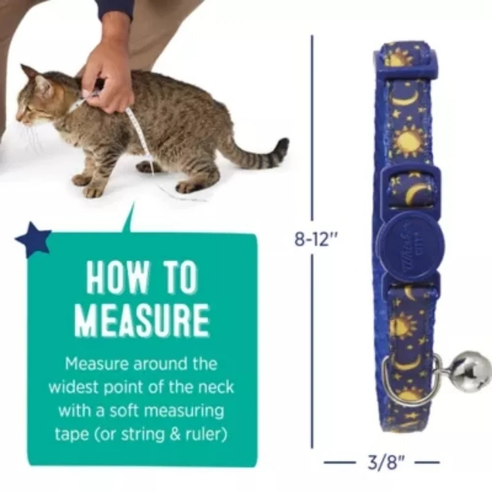 Whisker City NWT Blue Moons & Stars Print Breakaway Adult Cat Collar (8in-12in)